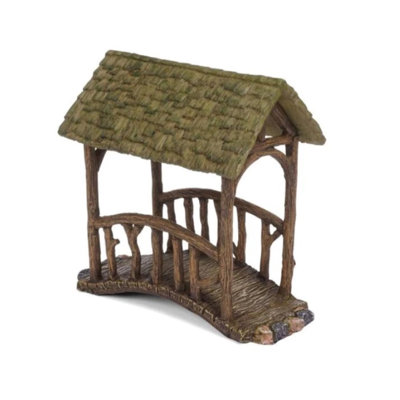 Reyce Polyresin Fairy Garden Statue, Covered Bridge