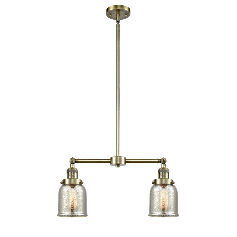 Cloche - 2 lumières pour îlot de 21 po, Argent mercuré, Laiton antique, Ampoule à DEL rétro de 6 watts