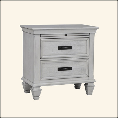 MDF Nightstand With 2 Drawers In Distressed White Finish