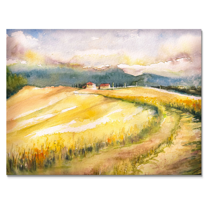 «Italian Blossoming Hayfields», peinture sur toile, H 34 po x l 44 po x P 1,5 po, Toile tendue