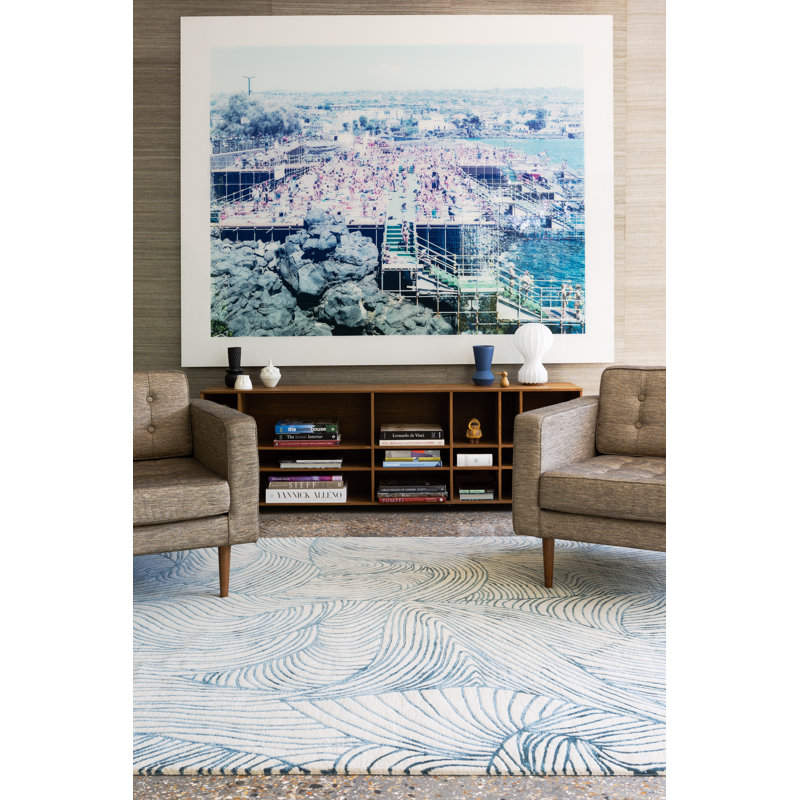 Adam Hunter Waves Blue Area Rug, Rectangle 5' x 7'6"