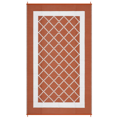 Outdoor 8x10 Waterproof Rug Reversible Plastic Straw Rug, UV Resistant Modern Geometric Outdoor Carpet Lightweight Foldable Camping Mat for Patio RV Backyard Picnic, Orange