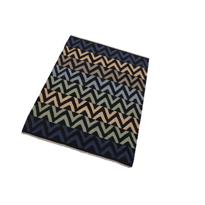Tapis bleu rayé en laine noué à la main 4 pi 6 po x 5 pi 9 po Plainville