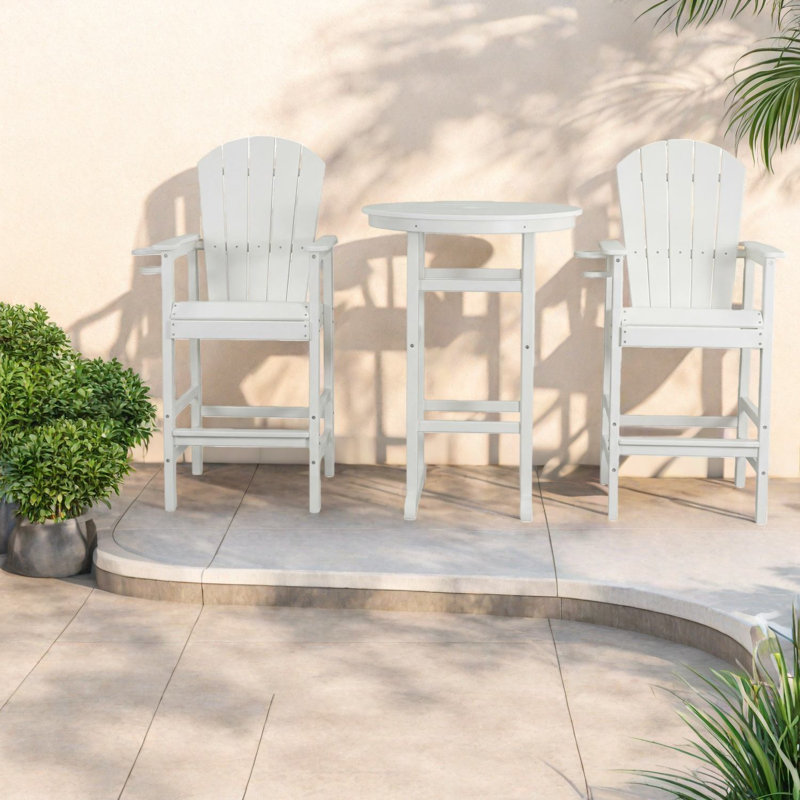 Ensemble de bar de patio durable en PEHD 3 pièces, style bord de mer pour balcon et terrasse