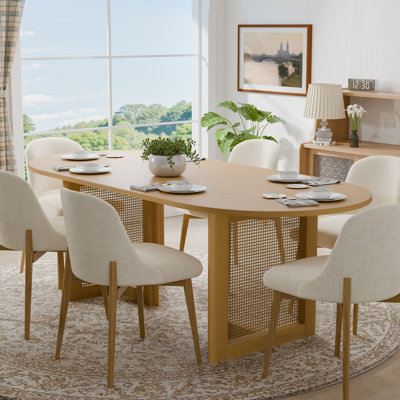 Wood Dining Set With Oval Table And Upholstered Chairs-B