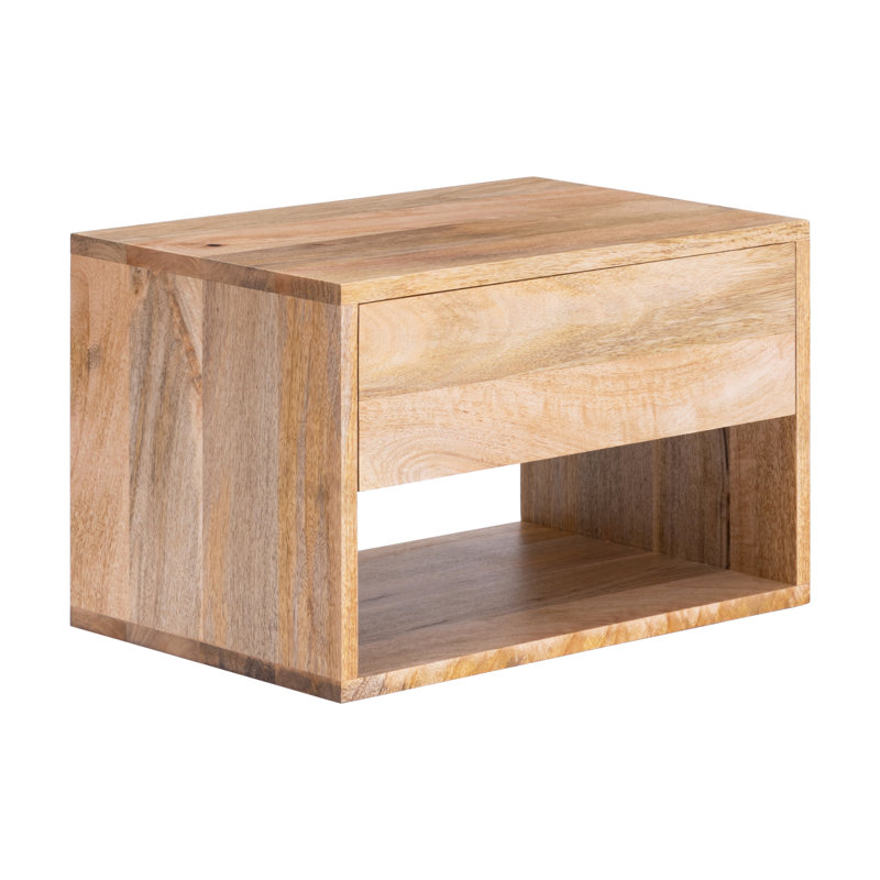 Halya Solid Wood Bedside Table Floating Nightstand, Natural