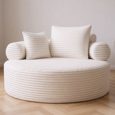  Canapé-lit rond modulaire en mousse à mémoire de forme avec 3 coussins pour le petit studio, blanc