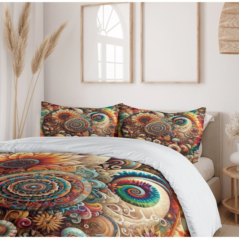 Twin Psychedelic Floral Huddle Duvet Cover Set with Pillow Sham