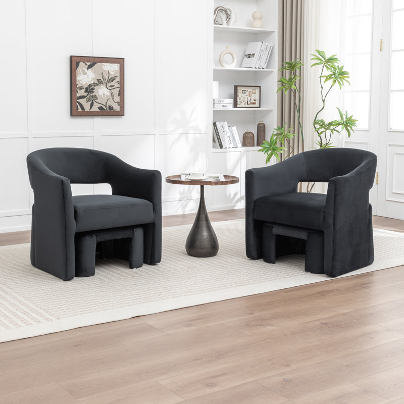 Fauteuil demi-tonneau rembourré avec repose-pieds, Noir