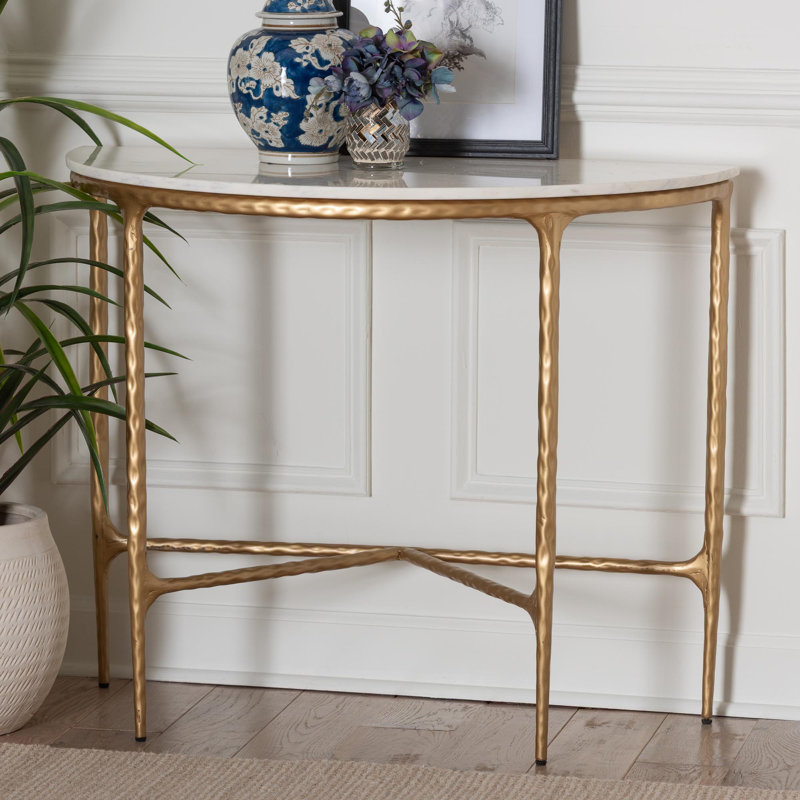 Console Baxton Studio Roesler - Table d'appoint rustique moderne avec structure en métal forgé à la main et plateau en demi-lune