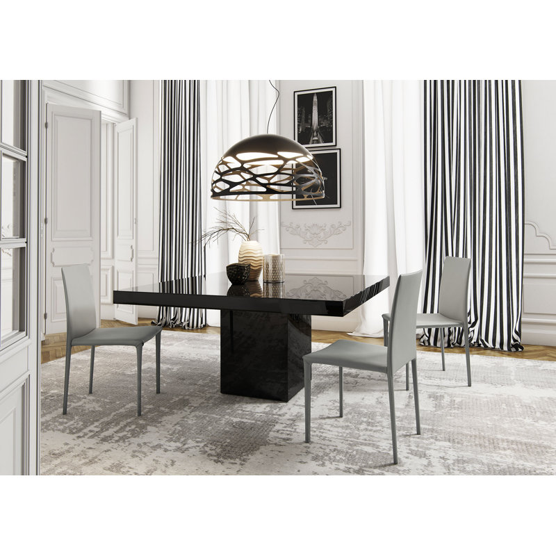 Square Glass Dining Table, Black/Glossy Black