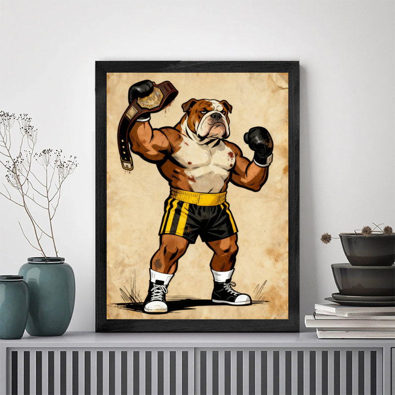 Art encadré noir Bulldog rétro encadré noir, H 25 po x l 17 po