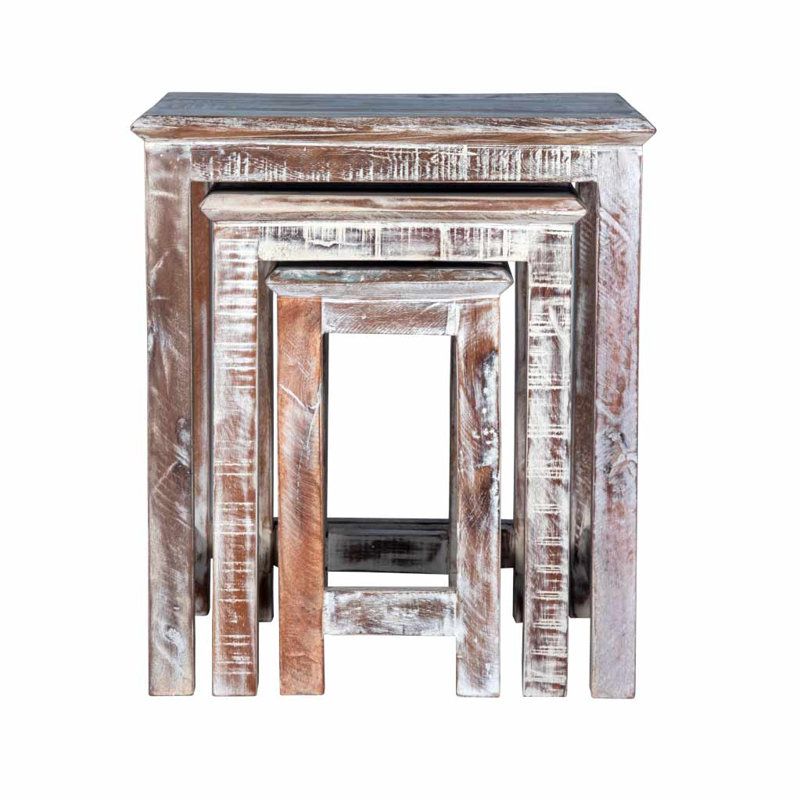 Ackler Solid Wood Nesting Tables, WhiteWashed