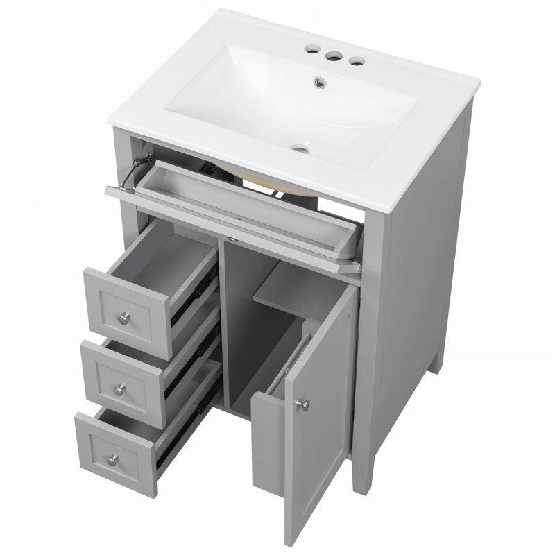Meuble-lavabo de salle de bain avec lavabo, Gris