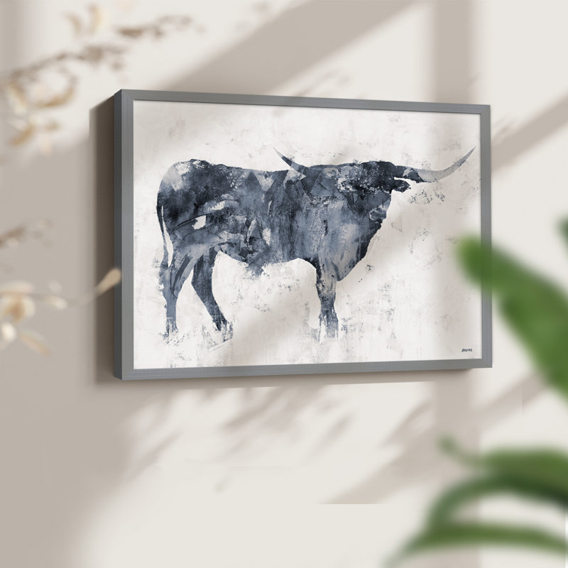 Long Horn Alt V2 -Framed Print - Restickable, Gray, 22" H x 28" W