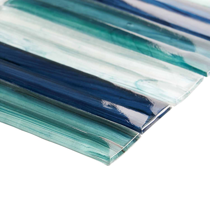 Maya Polished Glass Mosaic, Stacked Aqua