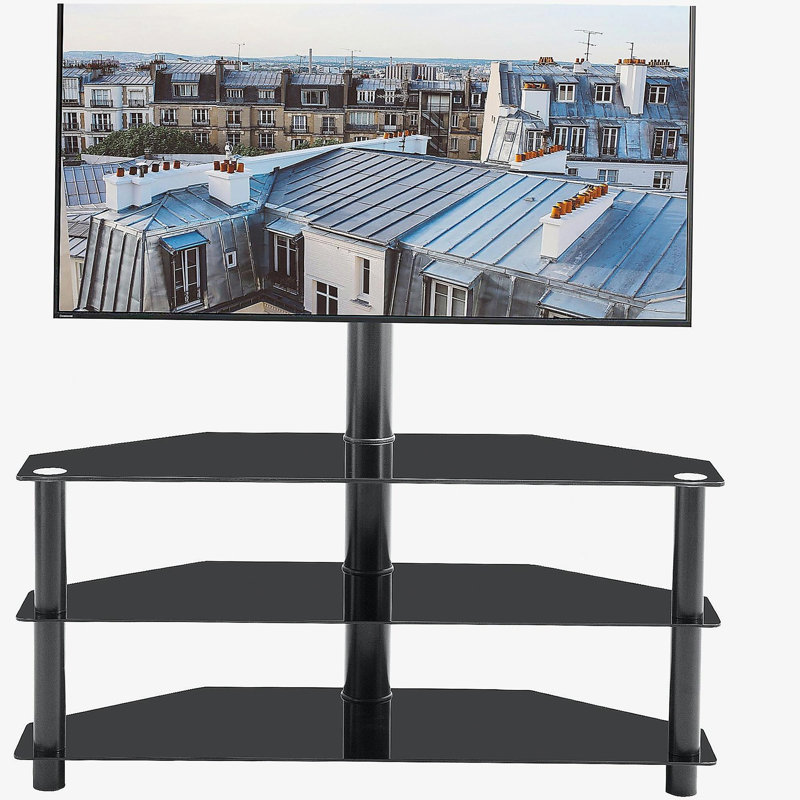 35.4 inch Black Multi-function TV Stand Height Adjustable Bracket Swivel 3-Tier