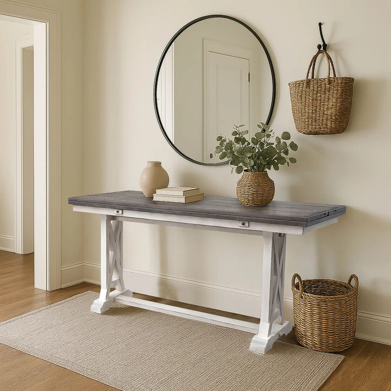 Highworth 64" Solid Wood Flip Top Console Table, Cream
