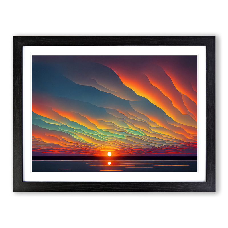 Wondrous Ocean Sunset 1 Piece Single Picture Frame Painting, 46cm H x 64cm W x 2cm D, Black