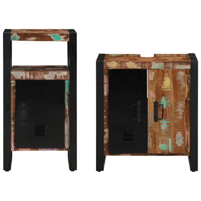 Bathroom Furniture Set 2 Pcs Soild Rough Mango Wood