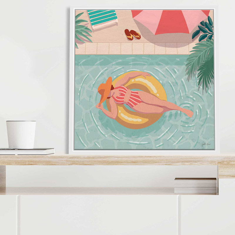 Beach Babes II par Janelle Penner - Peinture, L 21,5 po x H 21,5 po, Cadre blanc