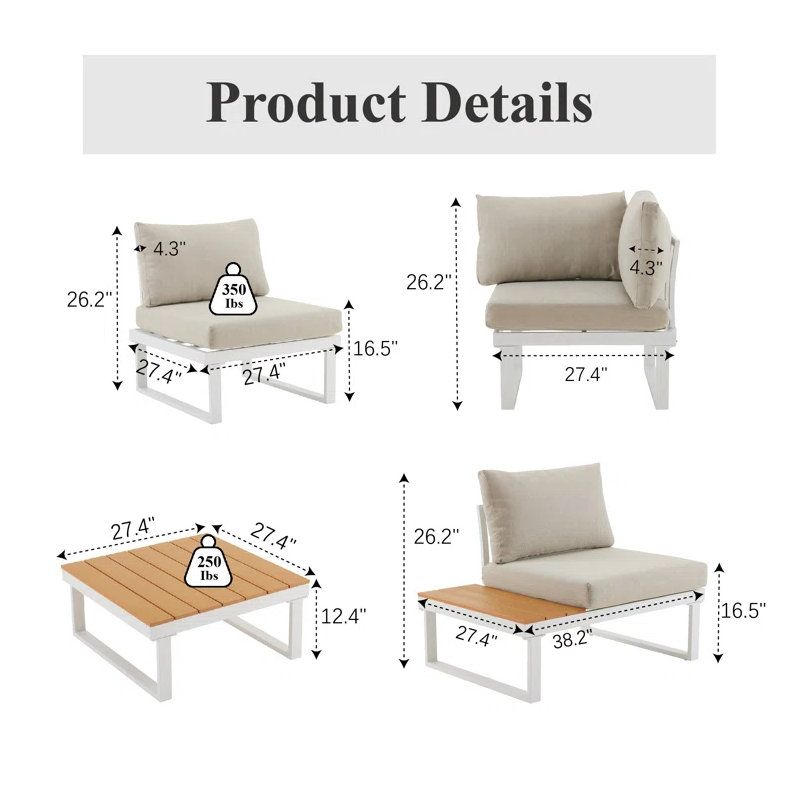 Ensemble de conversation en aluminium pour patio, Blanc