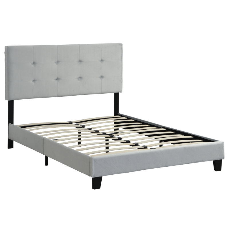 Full Size Velvet Upholstered Bed With Headboard, Wood Support, Mattress Foundation, Effortless Assembly, Gray, No Box Spring Needed, 600 Lbs Max Weight Capacity Platform Bed, Gray Velvet, Strong Slat