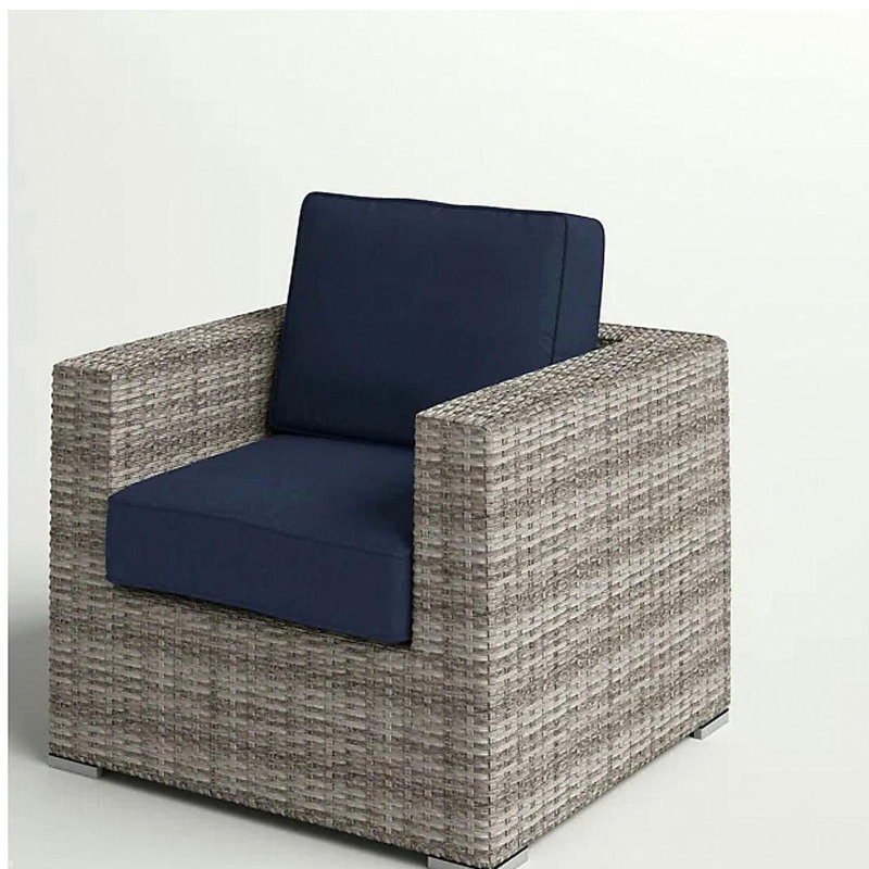 Fauteuil club en osier GRIS, Bleu/Gris