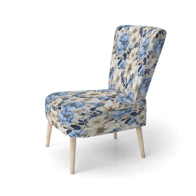 Blue Oasis Floral Blossoms I - Chaise d'appoint rembourrée en velours Cottage