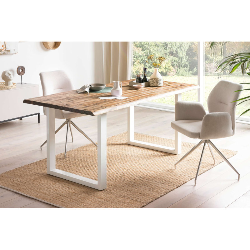 Livonia Acacia Rectangular Wood Top Dining Table with Iron Base, H75 x L160 x D90cm, White