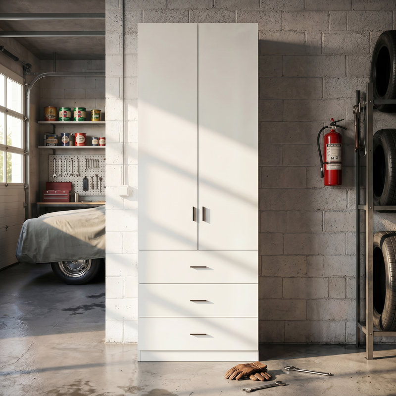Tall White Storage Cabinet With Drawers & Adjustable Shelves – Multi-Purpose Garage & Home Organizer