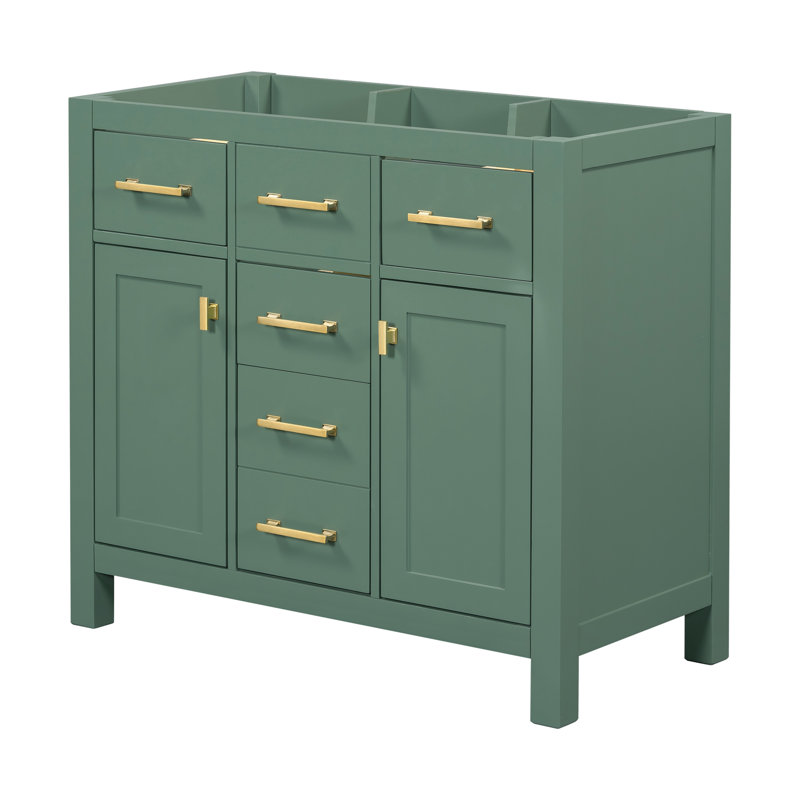 Meuble-lavabo simple 36 po avec 4 tiroirs et 2 armoires, meuble-lavabo moderne 36 po sans lavabo, meuble de rangement pour la salle de bain, meuble-lavabo avec cadre en bois massif seulement, vert