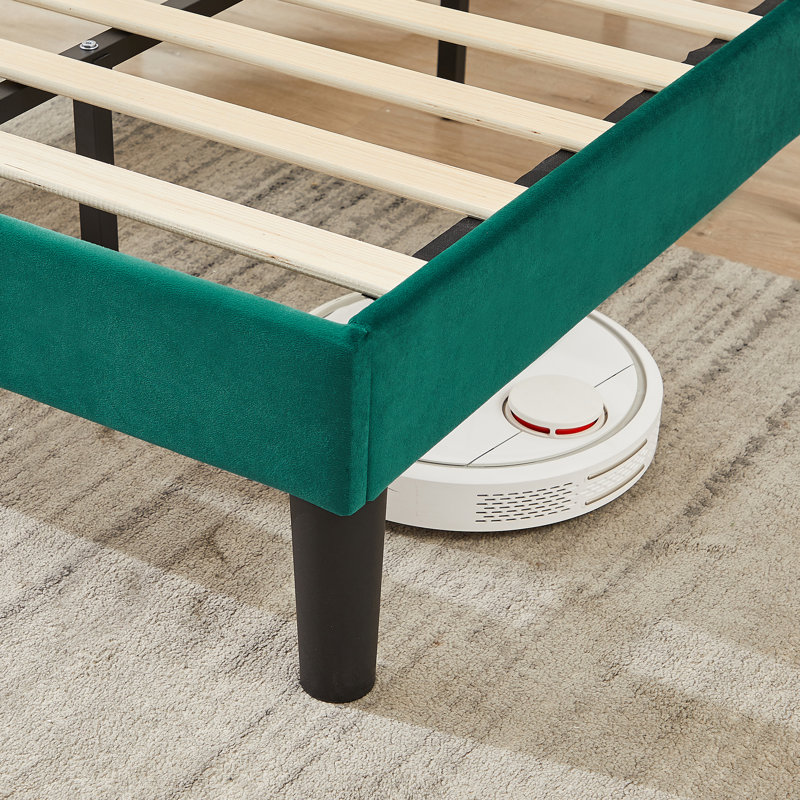 Lit plateforme tapissier avec tête de lit réglable Auxter, Lit simple, Vert