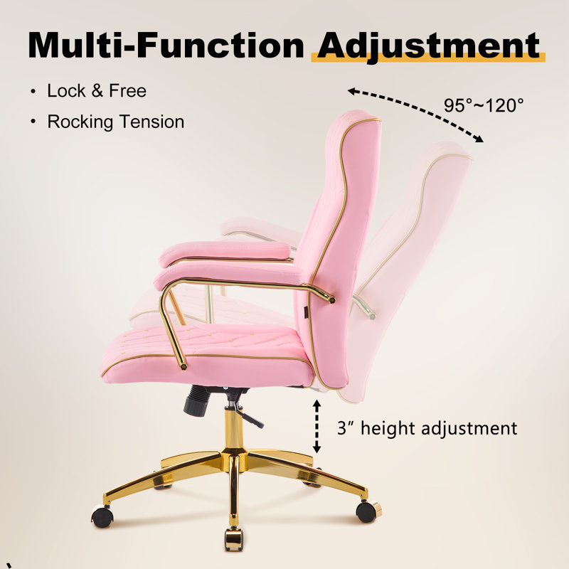 Ergonomic Faux Leather Home Office Chair, Pink