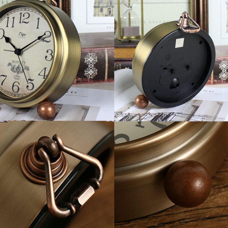 Golden Retro Vintage Non-Ticking Table Clock