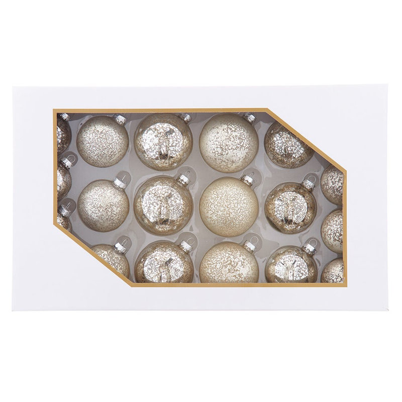 Ensemble de boules en verre mercure brillant de 60 à 80 mm Kurt Adler, 20 pièces, Platine