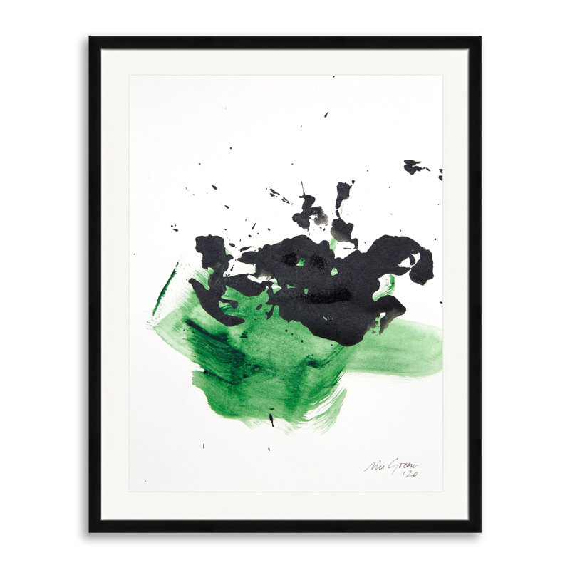 Vert et noir # 1 par Simona Gocan - Peinture, Papier avec cadre noir, 30" H x 24" W