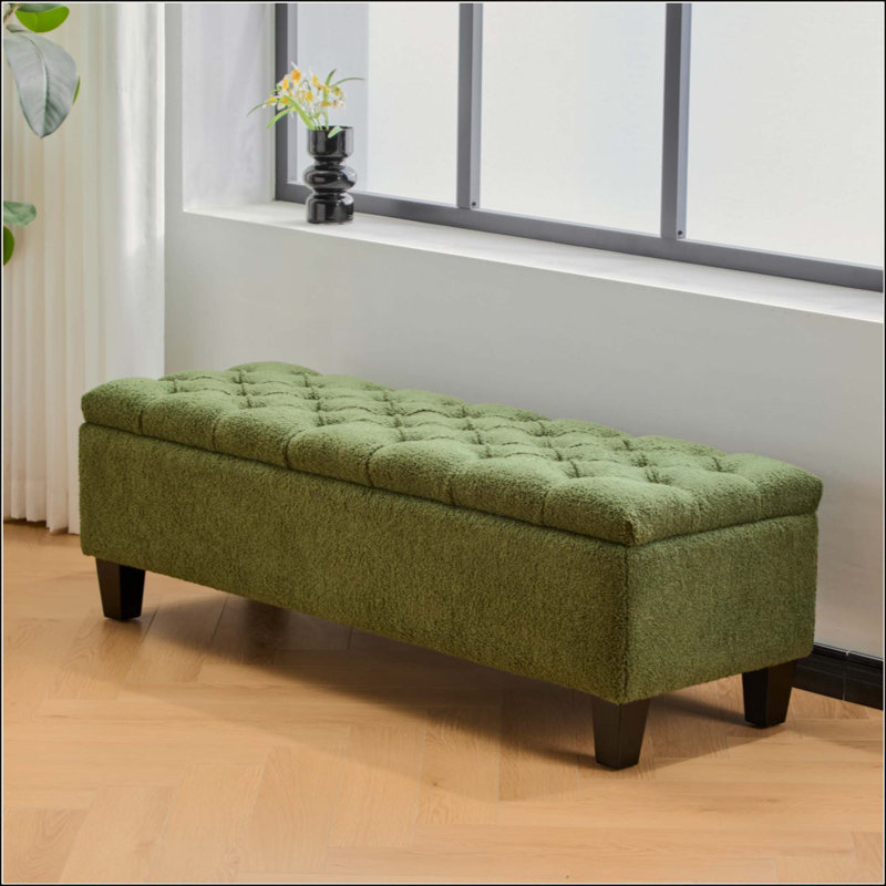 Banc repose-pieds avec rangement, surface bouclée, pieds en bois d'hévéa, capacité de 300 lb