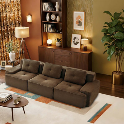 Canapé modulaire moderne à 3 places avec revêtement en velours côtelé, conception capitonnée, sans assemblage, siège profond rembourré pour le salon