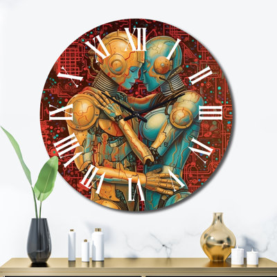 Retro Robot Couple In Love IV Wall Clock