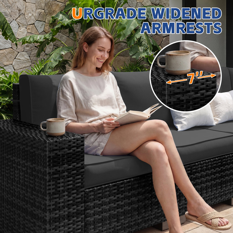 7-Person Outdoor Seating Group With Cushions And  Coffee Table, Black, Black