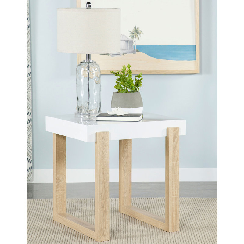 Table de bout de salle à manger rectangulaire blanche à finition ultrabrillante et à finition naturelle, pieds en forme de U en forme de base pour les moments de famille avec des pieds, de bons rassemblements