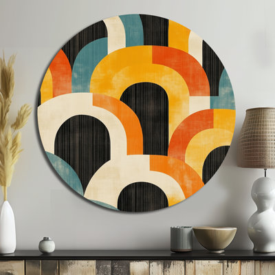 Motif orange Mid-Century orange - Décoration murale ronde en métal