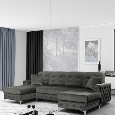 Bowdon Velvet U-Shaped Sectional Symmetrical