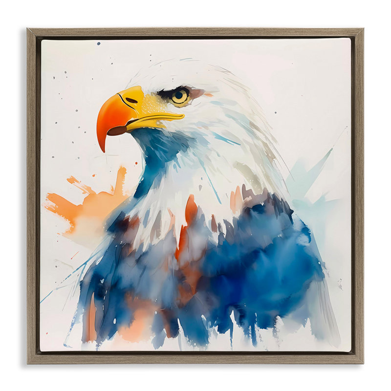 «Eagle with Strong Gaze», art mural encadré flottant par Walker Noble, Cadre flottant orme Montalcino, H 18 po x l 18 po