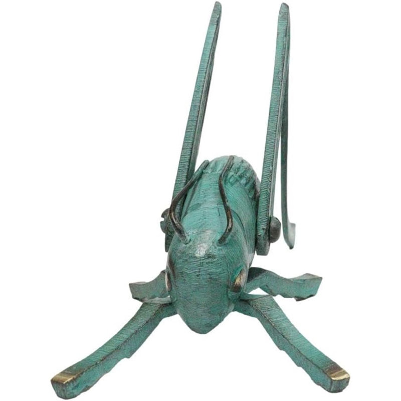 Antiqued Green Verdigris Solid Brass Medium Cricket Good Luck Sculpture 5.5"L