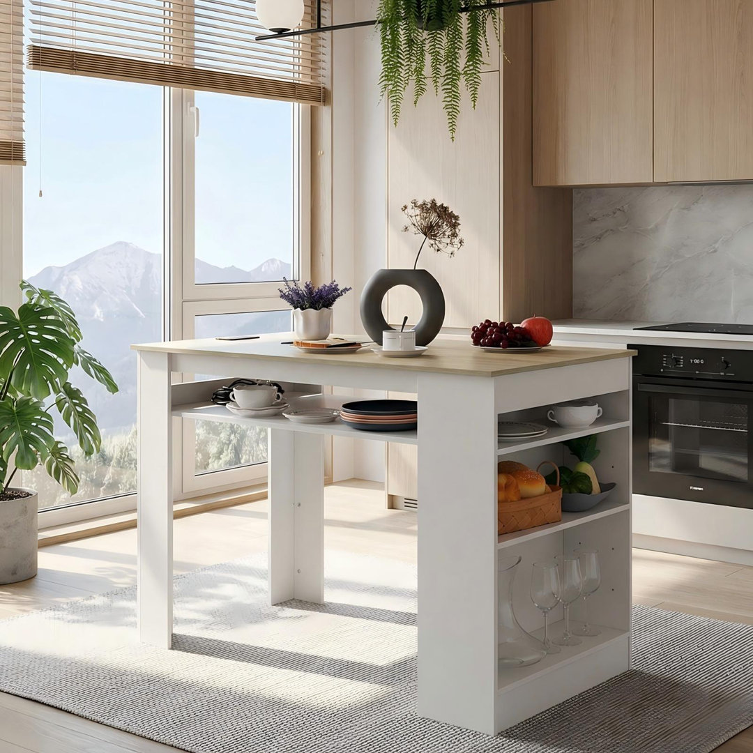 Modern Kitchen Island Dining Table with Open Storage Shelves