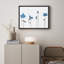 Fleurs de lotus bleues avec oiseaux et libellule sur fond neutre, affiche encadrée rustique-104786894-104786897