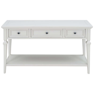 Classic Style Console Table With Three Top Drawers And Open Bottom Shelf, Easy Assembly, Durable Pine Wood Frame