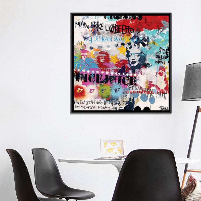 « jus » par sean punk, impression sur toile, H 18 po x l 18 po x P 1,5 po, Toile avec cadre noir, Pas de tapis